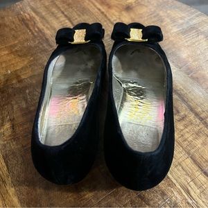 Vintage Ferragamo Suede Black Ballet Flats Sz7